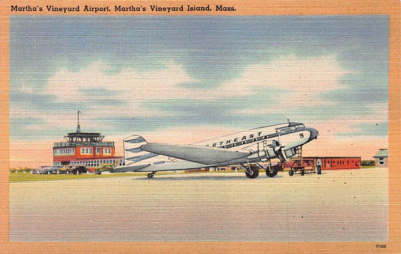 Martha's Vineyard Airport, Massachusetts, Early Linen Postcard, Unused