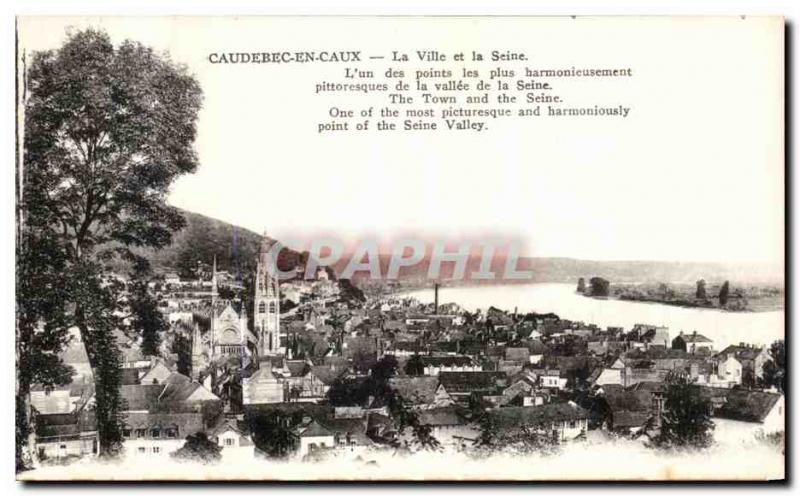 Old Postcard Caudebec-en-Caux City and the Seine