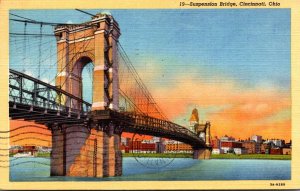 Ohio Cincinnati Suspension Bridge 1947 Curteich