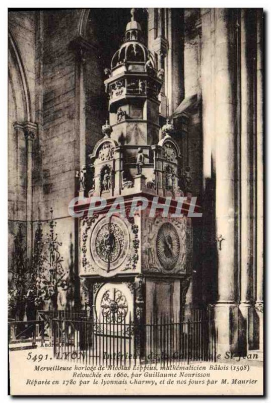 Old Postcard Clock Lyon Interior of the Cathedral St Jean