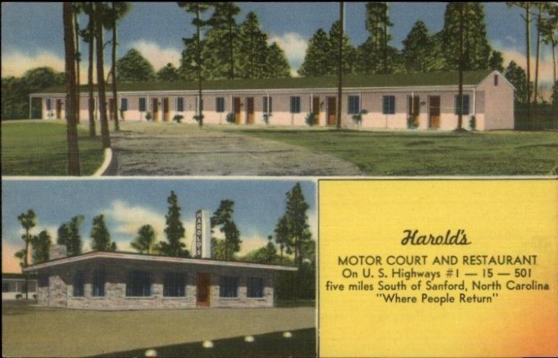 Sanford SC Harold's Motor Court Linen Postcard