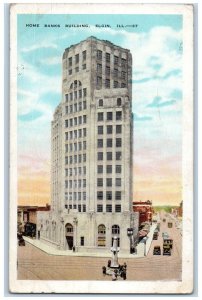 1935 Monument, Home Banks Building Elgin Illinois IL Vintage Posted Postcard 