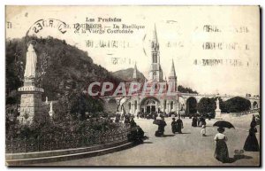 Old Postcard Lourdes Basilica and crowned Virgin