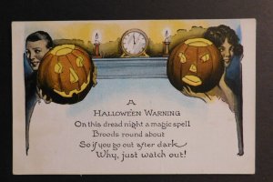 Mint USA Picture Postcard Halloween People Holding Carved Pumpkins Clock Candles