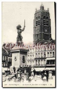 Old Postcard The Statue Dunkirk Jean Bart and belfry