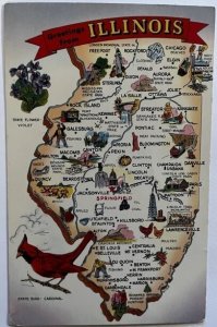 Vintage Postcard Greetings from Illinois State Map K2