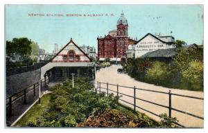 1911 Newton, MA Station, Boston & Albany Railroad Postcard