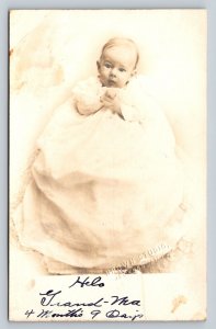 RPPC Infant in White Gown Brown Studio AZO 1904-1918 ANTIQUE Postcard 1508
