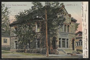 Sullivan County National Bank, Liberty, New York, Early Postcard, Used in 1907