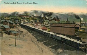 Postcard Montana Butte Train Load Copper Ore railroad tracks Keefe Bros 23-6787