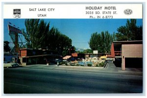 c1950's Holiday Motel Roadside Car Swimming Pool Salt Lake City Utah UT Postcard