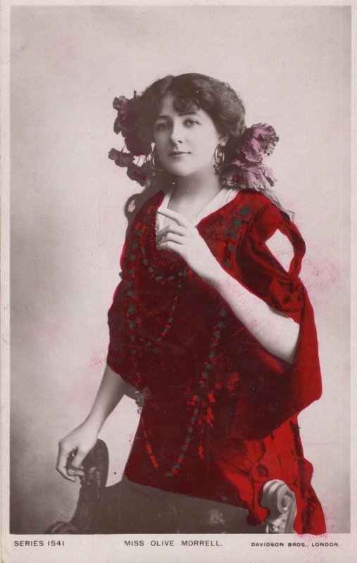 Olive Morrell Bright Red Dress Real Photo Actress Rare Postcard