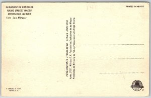 Michoacan Mexico 1940s Luis Marquez Postcard Young Basket Maker