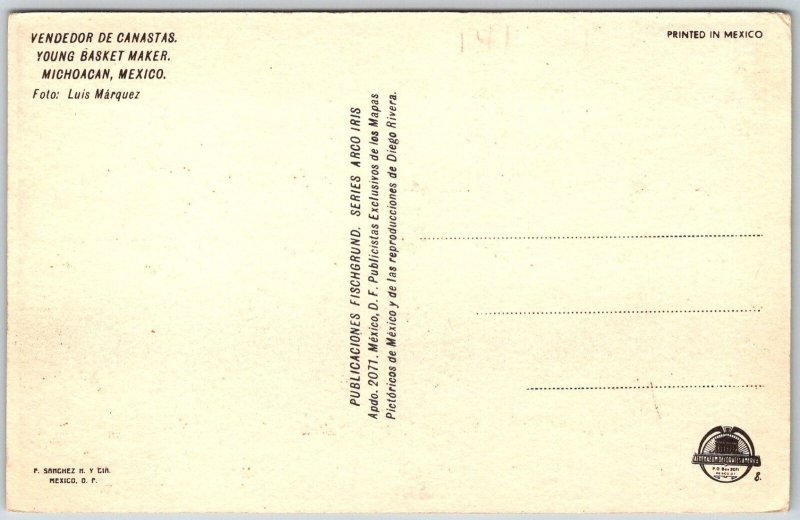 Michoacan Mexico 1940s Luis Marquez Postcard Young Basket Maker