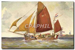 Postcard Old Boat Sailboat Holland 1907