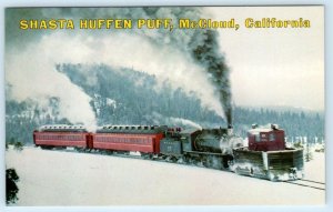 2 Postcards McCLOUD, California CA ~ Train Engine SHASTA HUFFEN PUFF c1960s 