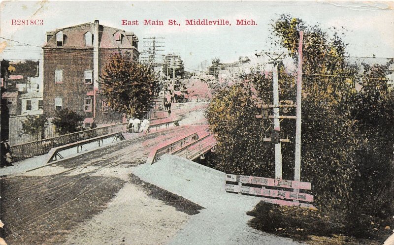 J60/ Middleville Michigan Postcard c1910 East Main Street Bridge 69
