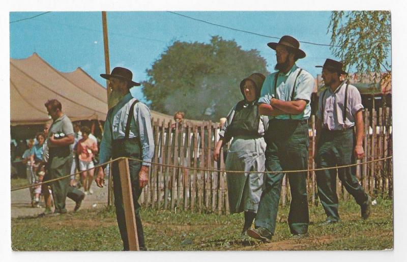 Amish Men Women PA County Fair Traditional Clothing Postcard