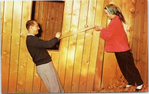 postcard St. Ignance MI - Mystery Spot -  Demonstrating the 'Misbehaving ball'