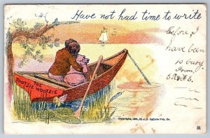 Not Had Time To Write, Couple in Tootsie Wootsie Boat, 1905 JS Ogilvie Postcard