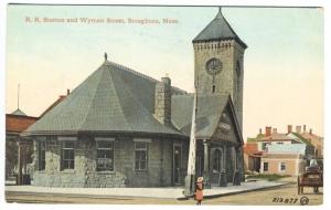 Stoughton MA Stone Wyman Street  Railroad Station Train Depot Postcard