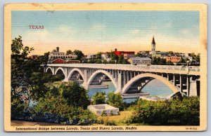 Texas~International Bridge Between Laredo & Nuevo~PM 1967~Vintage Linen Postcard