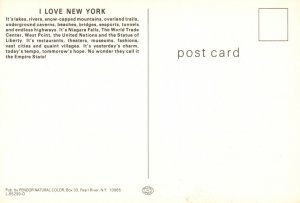 Vintage Postcard I Love New York The Empire State Lakes Rivers Trails New York