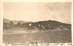 RPPC Cowboys Riding at Universal City Studio Ranch Lot c1913 CA Vtg Postcard G74