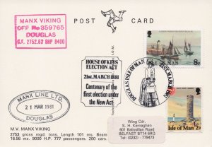 MV Manx Viking 1981 Election Art Douglas Ship Posted On Board Postcard