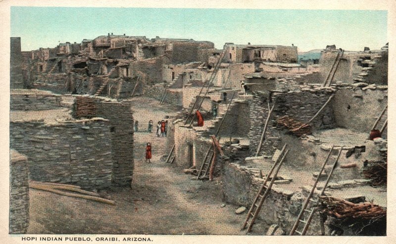 Vintage Postcard Hopi Indian Pueblo Village Terraced Houses Oraibi Arizona AZ