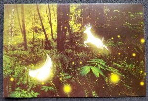 [AG] P425 Forest View Moon Light Deer Wildlife Tree (postcard *glow in dark *New