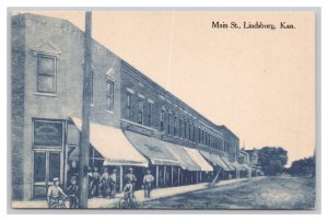 Lindsborg Kan. Kansas Main St. Blue Tint Postcard
