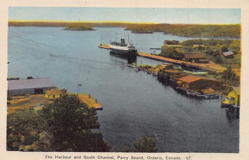 ONTARIO CANADA~PARRY SOUND-HARBOUR & SOUTH CHANNEL~TINTED PHOTO POSTCARD