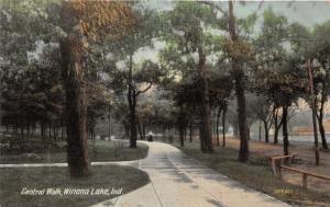 Winona Lake Indiana~Central Walk~Lady on Shaded Path~c1910 Postcard