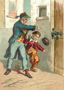 1870s-80s Oddball Man Nocking Boys Hat Off. Prison Cell Victorian Card F18