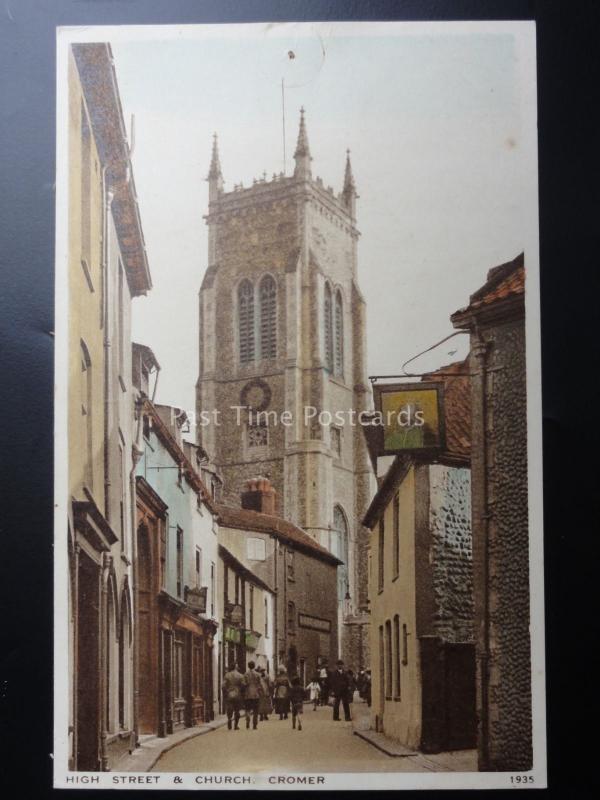 Norfolk CROMER High Street & Church - Old Postcard by J. Salmon 1935