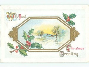 Pre-Linen christmas SNOW-COVERED HOUSE AT MORNING SUNRISE J1744