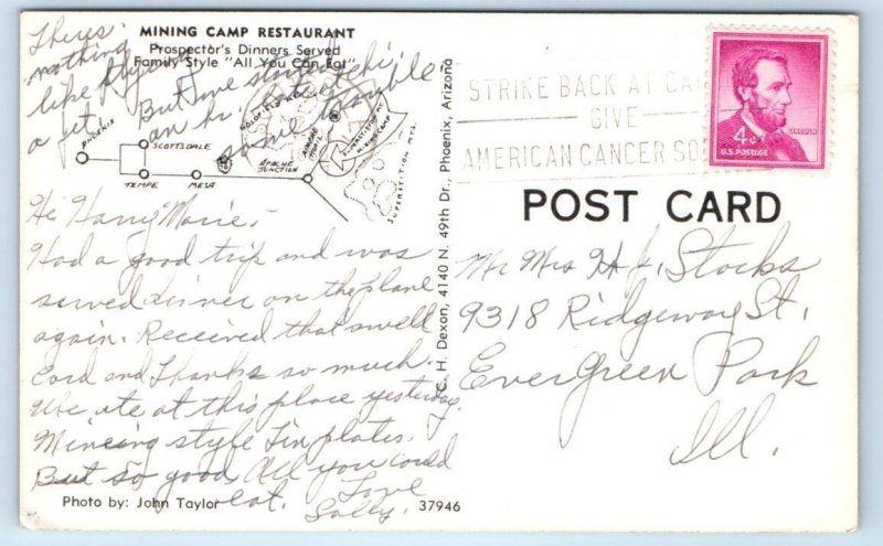 APACHE JUNCTION, AZ Arizona~ MINING CAMP RESTAURANT c1960s Pinal County Postcard