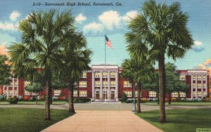 Vintage Postcard 1930's Savannah High School Savannah Georgia Coastal News Co.