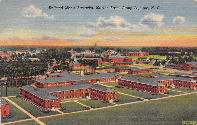 Camp Lejeune North Carolina~Marine Corps Base~Enlisted Men's Barracks~1942 Linen 