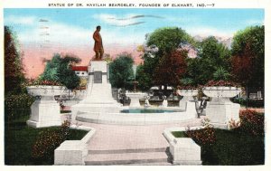 Vintage Postcard 1944 Statue Of Dr. Havilah Beardsley Founder Of Elkhart Indiana