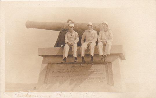 Cuba Sailors Sitting On Marine Monument Fisherman's Point Real Photo