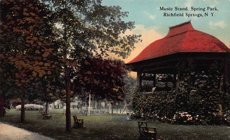 Music Stand, Spring Park, Richfield Springs, N.Y.,  Early Postcard, Unused