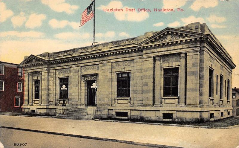 Hazleton Pennsylvania~Hazleton Post Office~Flag on Roof~c1910 Pc