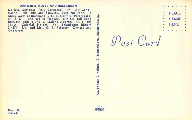 Danners Motel & Restaurant Colonial Heights Virginia postcard