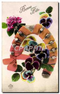 Fete - Bonne Fete - Flowers - Thought - Iron horse - horse shoe Old Postcard
