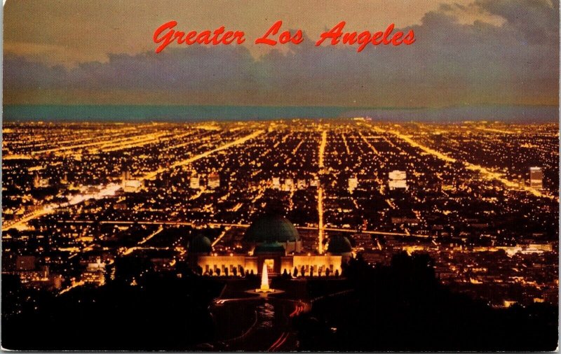 Greater Los Angeles Griffith Park Observatory Planetarium Night CA Postcard UNP 