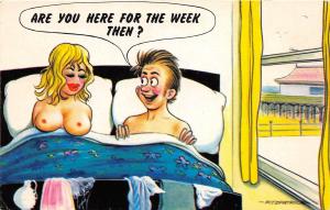 D62/ Nude Comic Bamforth Risque Postcard c1940s Boobs Woman Bed Man 4