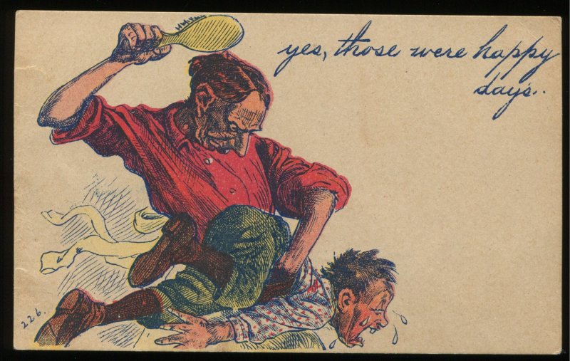 Yes, those were happy days. Man spanking child. 1908 Defeated, Tennessee cancel