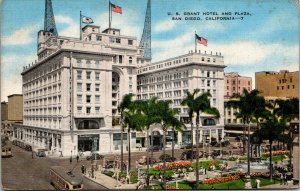 Vtg 1940 US Grant Hotel Horton Plaza San Diego California CA Linen Postcard